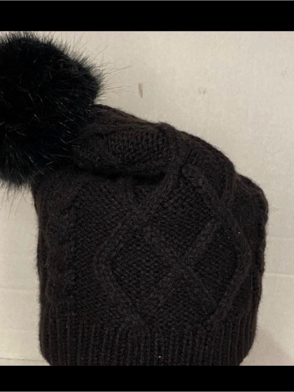J. Crew Hat w/ Faux Fur Pom Pom Black